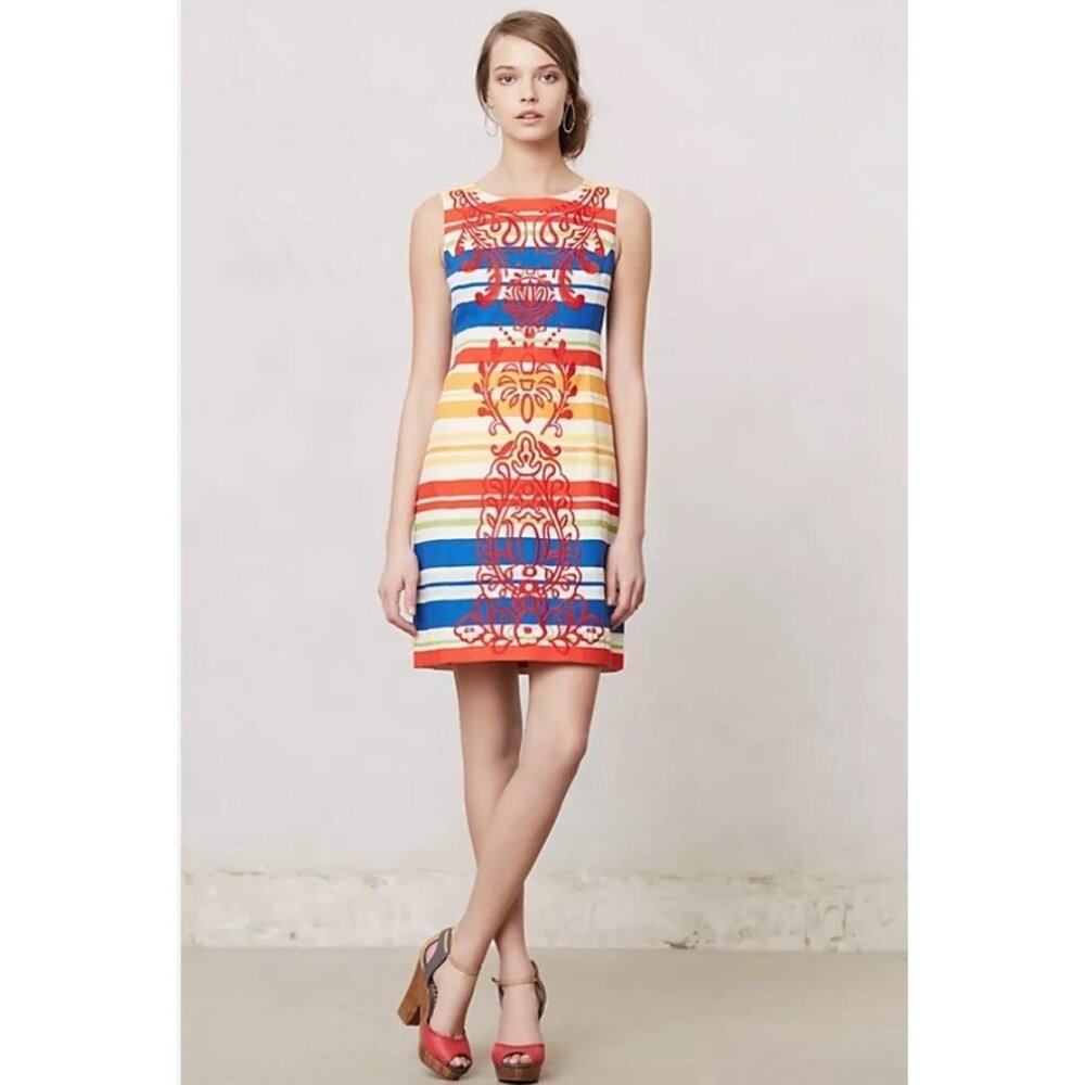 Anthropologie Banded Totem Shift Dress NWT 2 by Tabitha Stripe Embroidery Sheath